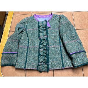 Ballantyne Womens Cardigan‎ Jacket Sz 42 Euro Sz 8 US 100% Tweed Wool Italy Made